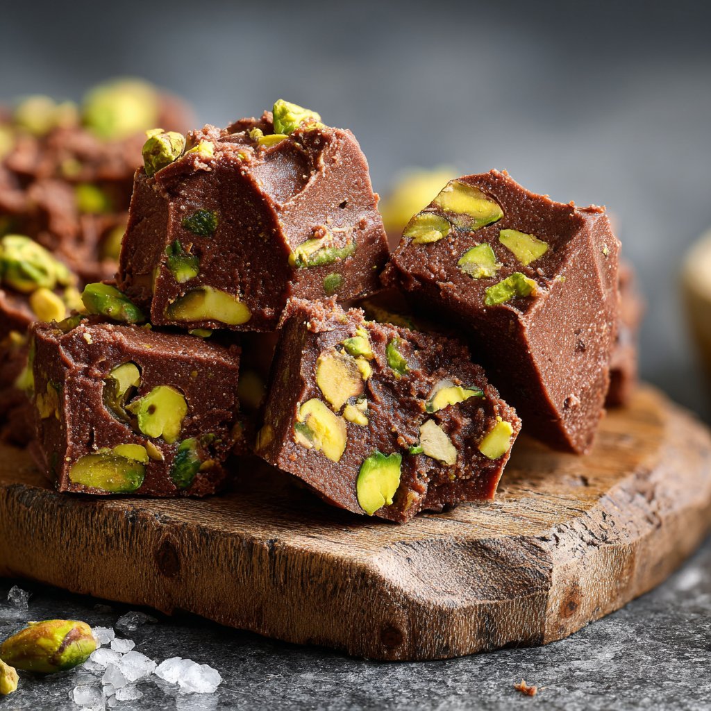 Chocolate Pistachio Fudge Bites