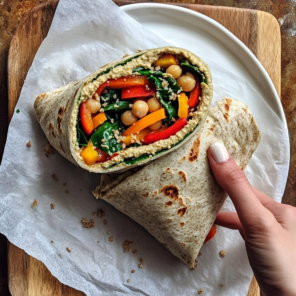 High-Protein Veggie Hummus Wrap Lunch