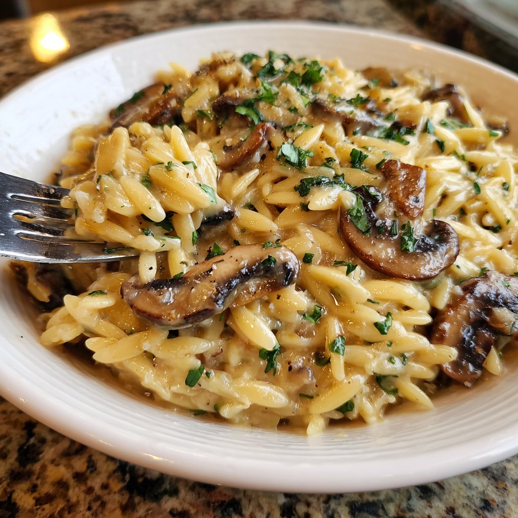 Romantic Creamy Garlic Mushroom Orzo