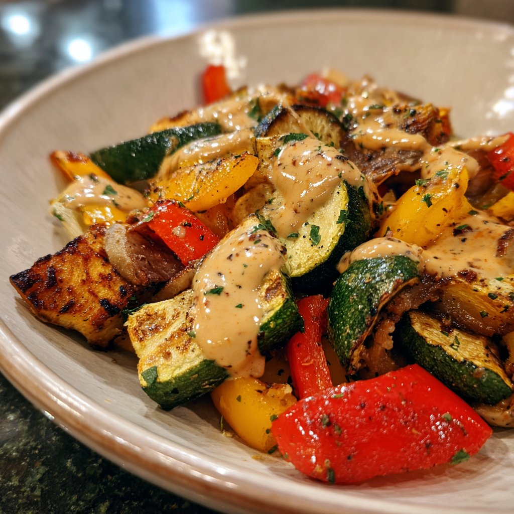 Healthy Dinner Roasted Veggie Tahini Plate